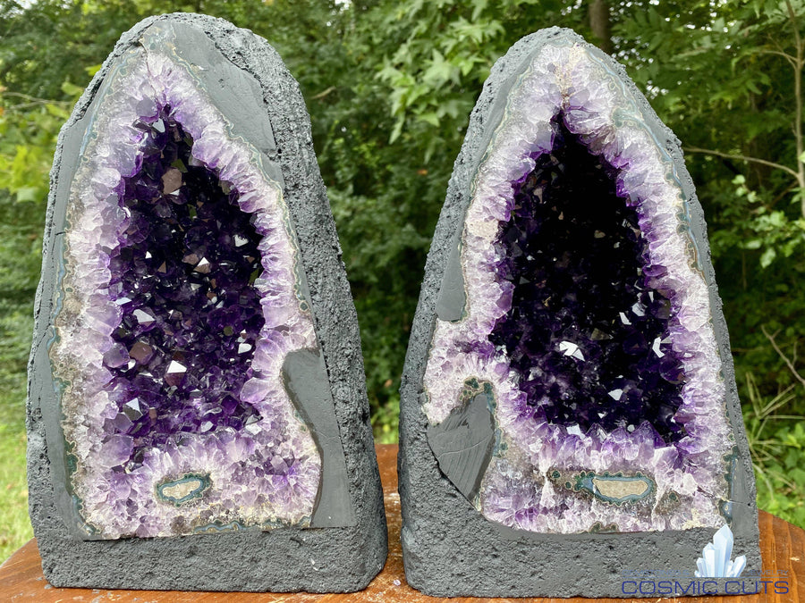 DEEP Amethyst Geode "ENLIGHTENMENT PAIR" 10.00 High Quality Cathedral Pair NS-100