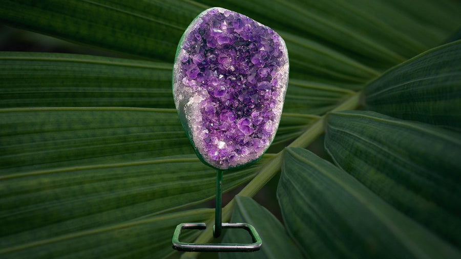 "LIVING FREE & EASY" Amethyst Geode w Custom Stand Very High Quality
