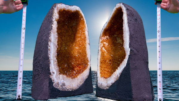 "STRENGTH THROUGH THE HARDSHIPS" Huge High Quality 19.00 Citrine Geode Pair CG-47