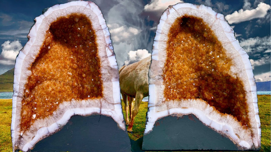 "HEALING HAVENS" High Quality Citrine Geode Pair 18.00 Crystals CG-51