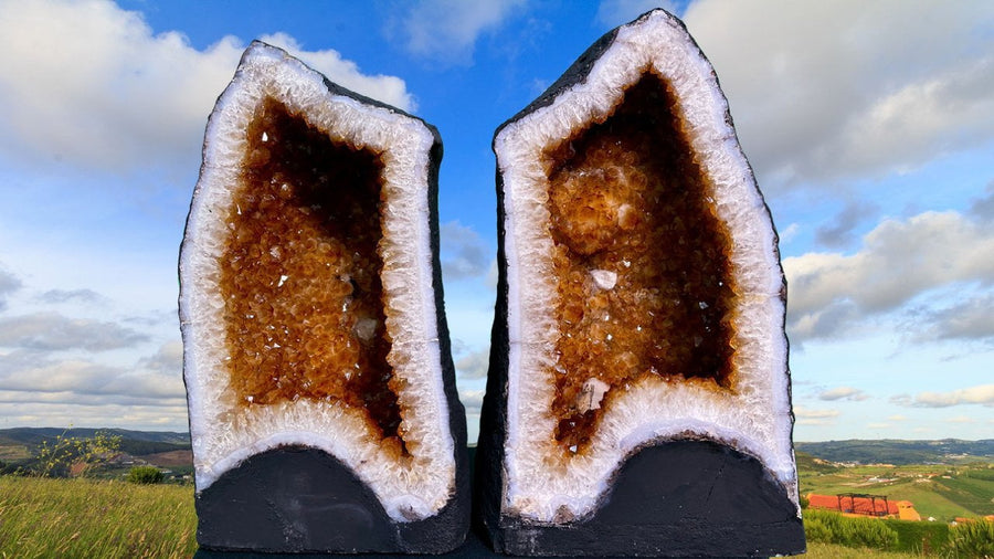 "TWIN FLAME SOULS" Tall High Quality Citrine Geode Pair 15.75 Crystals CG-32