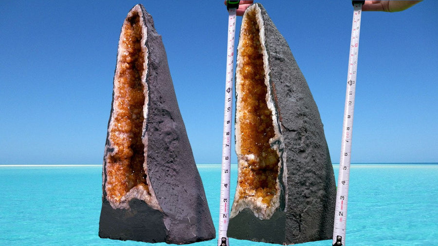 "TOWERING FLAMES OF PASSION" Tall High Quality Citrine Geode Pair 22.00 Crystals CG-45