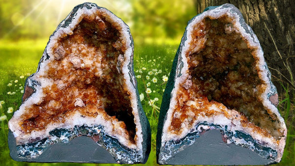 "EVERY DAY IS ABUNDANT" High Quality Citrine Geode Pair 9.75 Crystals CG-53