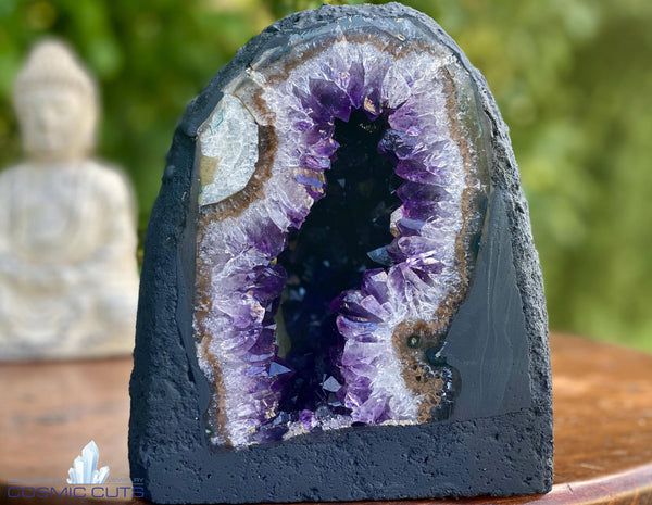 Amethyst Geode "CAVE OF CALM" 7.00 Cathedral w CALCITE Agate Rim NS-94