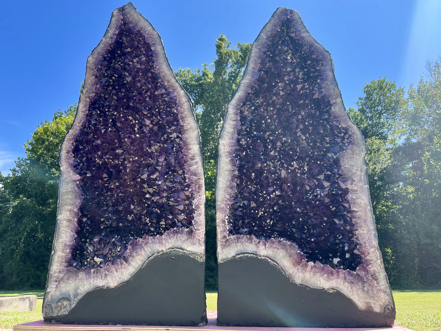 "CAPTIVATING COMPANIONS" Huge Amethyst Geode Pair 50.50" Very High Quality LAG-69