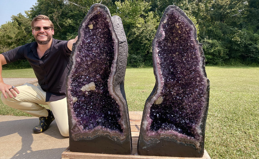 "PURPLE PEACE PRIZES" Amethyst Geode Pair 36.00 Very High Quality LAG-5