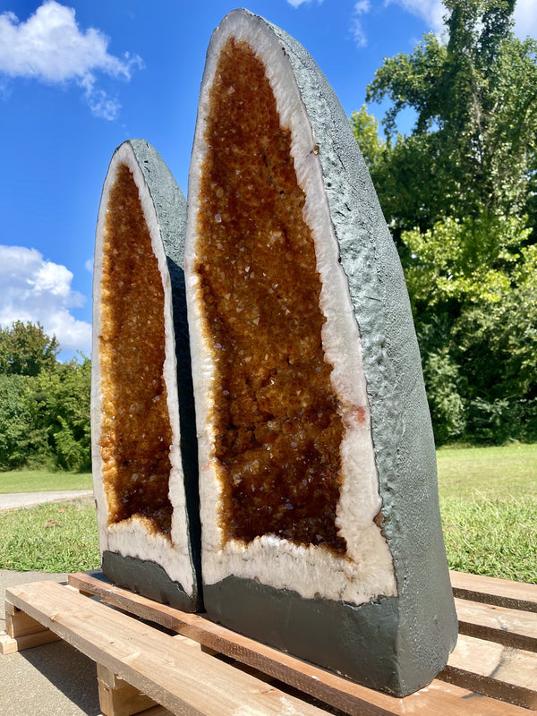 "LIGHT MY FIRE" Huge Citrine Geode Pair 35.00" VERY High Quality CG-87