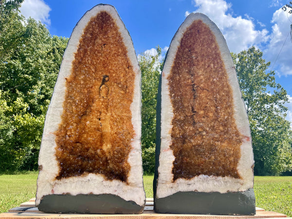 "LIGHT MY FIRE" Huge Citrine Geode Pair 35.00" VERY High Quality CG-87