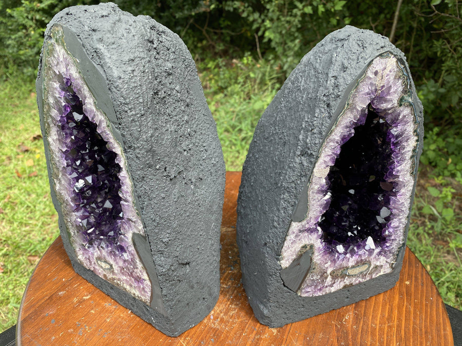DEEP Amethyst Geode "ENLIGHTENMENT PAIR" 10.00 High Quality Cathedral Pair NS-100