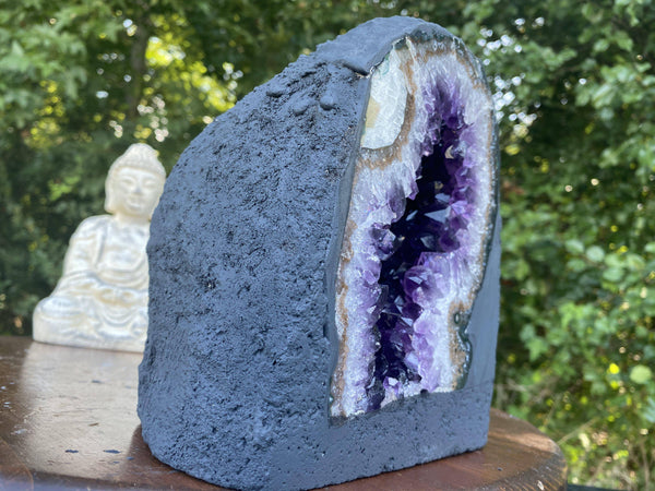 Amethyst Geode "CAVE OF CALM" 7.00 Cathedral w CALCITE Agate Rim NS-94