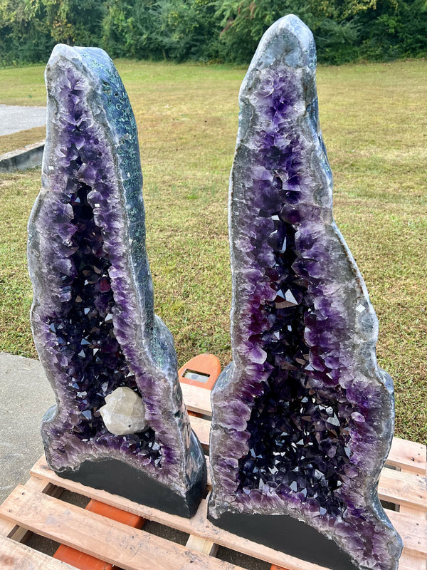 "RARE NATURAL BACK BEAUTIES" Huge Amethyst Geode Pair 47.00" Tall Very High Quality XA-20