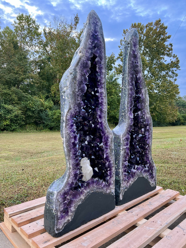 "RARE NATURAL BACK BEAUTIES" Huge Amethyst Geode Pair 47.00" Tall Very High Quality XA-20