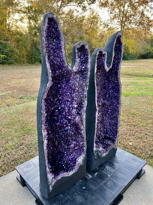 "THE PEARLY GATES" Amethyst Geode Pair 59.50" Tall Very High Quality XA-9