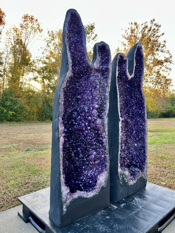 "THE PEARLY GATES" Amethyst Geode Pair 59.50" Tall Very High Quality XA-9