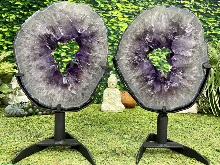 "TWINSIES" 2 Amethyst Geode Slices 16.00 High Quality w Swivel Stands NS-550