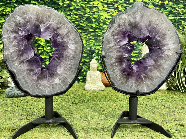 "TWINSIES" 2 Amethyst Geode Slices 16.00 High Quality w Swivel Stands NS-550