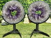 "PAIR OF BLESSINGS" 2 Amethyst Geode Slices 13.50 High Quality w Swivel Stands NS-560