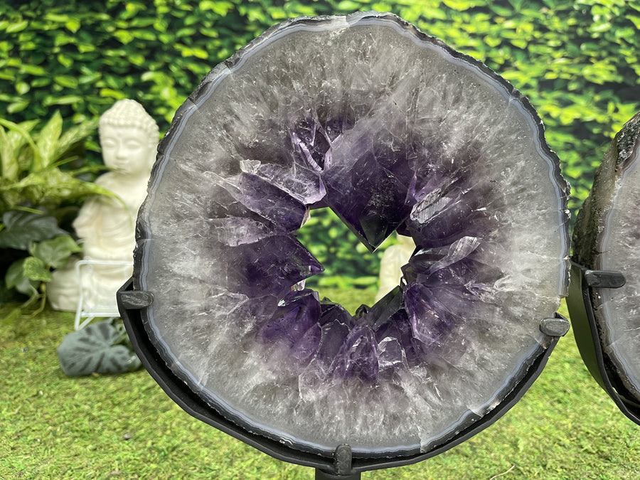 "PAIR OF BLESSINGS" 2 Amethyst Geode Slices 13.50 High Quality w Swivel Stands NS-560