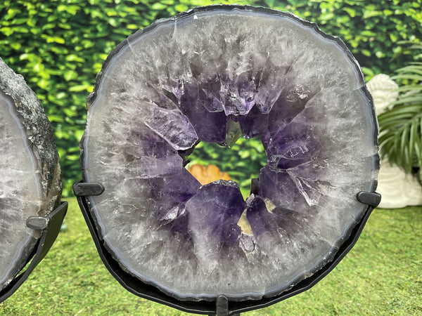 "PAIR OF BLESSINGS" 2 Amethyst Geode Slices 13.50 High Quality w Swivel Stands NS-560