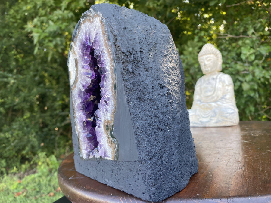 Amethyst Geode "CAVE OF CALM" 7.00 Cathedral w CALCITE Agate Rim NS-94