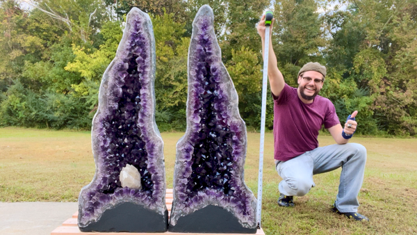 "RARE NATURAL BACK BEAUTIES" Huge Amethyst Geode Pair 47.00" Tall Very High Quality XA-20